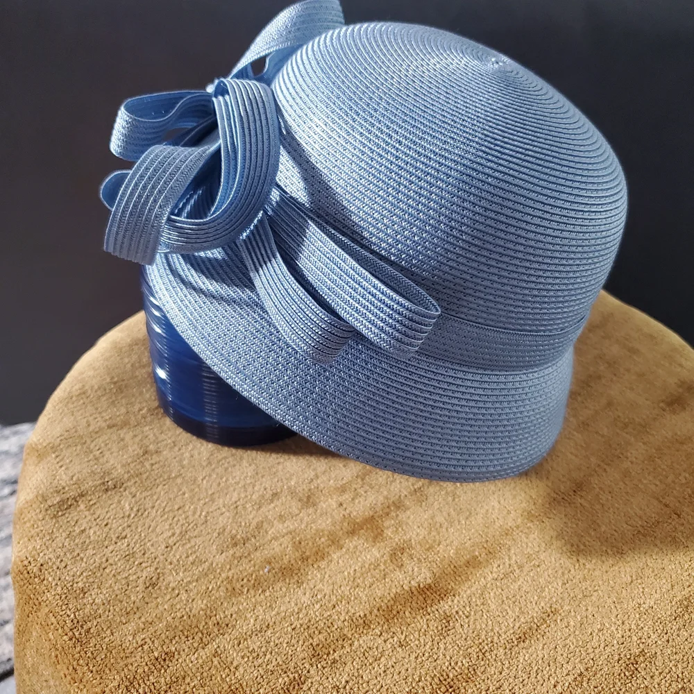 Women's Beautiful Blue Ribbon Hat - Picture 2 of 5